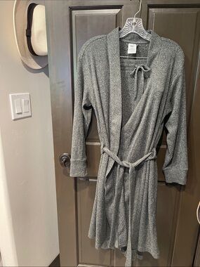 Gray Ribbed Knit Wrap Pajama Set